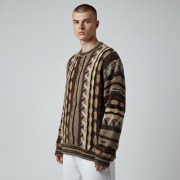 VINTAGE ABSTRACT PATTERN KNITTED PULLOVER SWEATER COOGIE STYLE MEN SIZE X - Picture 3 of 11